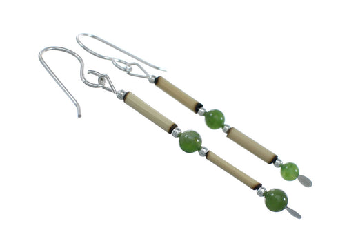 Native American Bamboo And Green Jasper Sterling Silver Bead Earrings NX11672